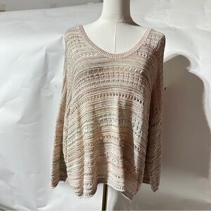 LOFT XL Open Knit Multicolor Short Sleeve Sweater Top Loose Boxy Lightweight